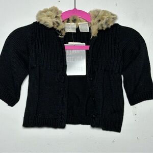 Koala Kids Black Sweater with Faux Fur Collar